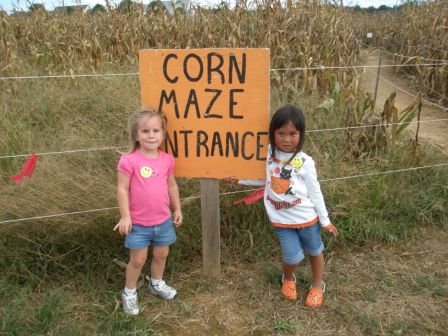 Kasen and Sarah at corn maze entrance